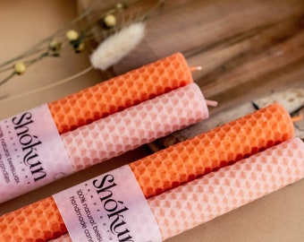 Peach&Orange Beeswax Candle sticks - Tall 2 Pack Candles - Orange Candles - Peach candles Bright Colorful Candlesticks - Long Table Candle