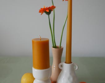 Vela cilíndrica de cera de abeja natural, vela hecha a mano para decoración de mesa, cera de abeja pura, sin perfume, combustión lenta, elegante centro de mesa para la cena.