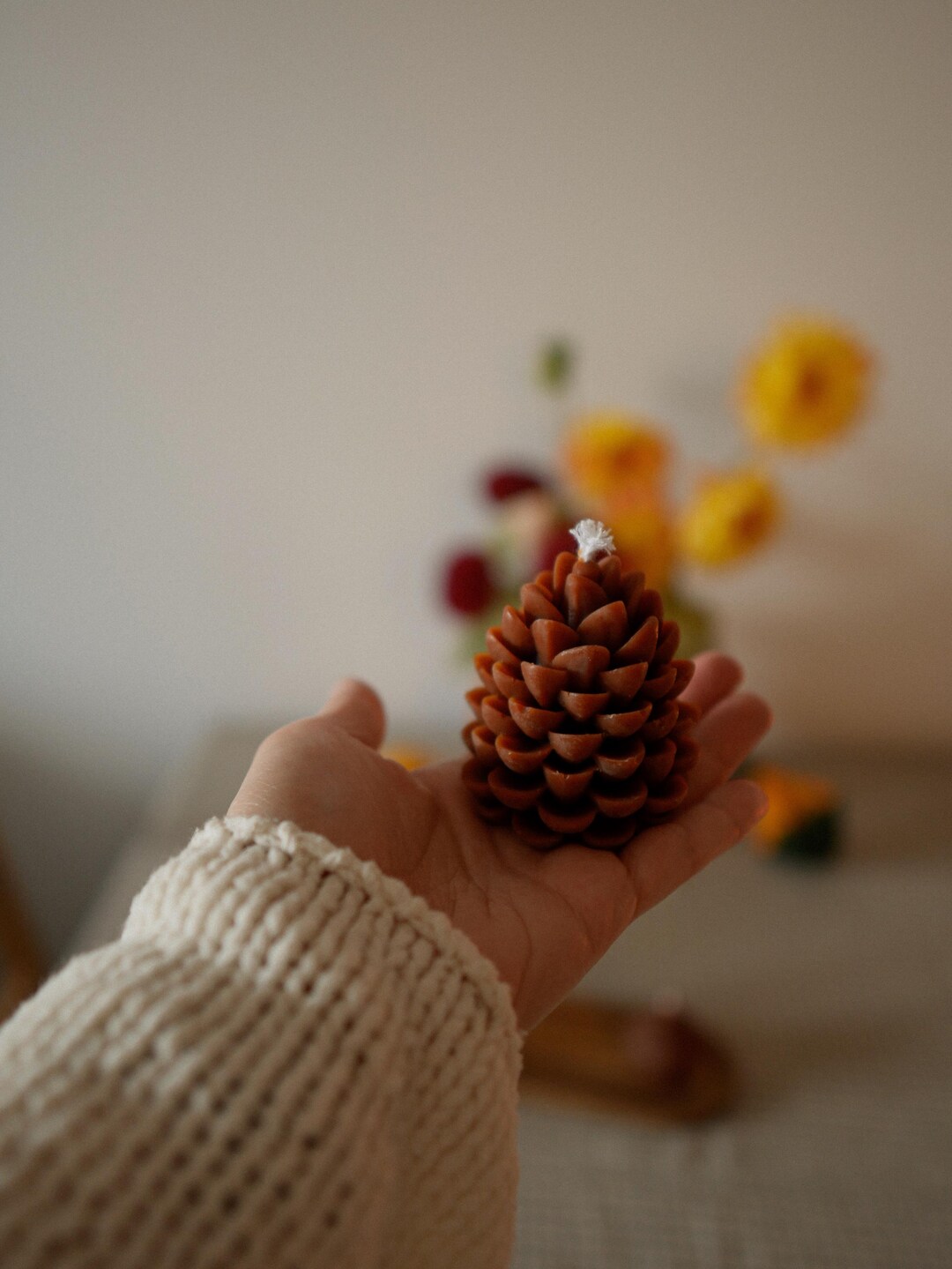 Beeswax Pine Cone Candle, Natural Fall Decor, Cozy Autumn Candle ...