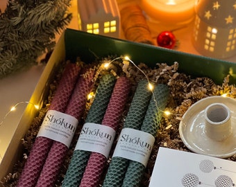 Christmas and New Year gift box - Christmas candles gift set - Personalized gift  - color candlesticks - Honeycomb Candle - advent xmas gift