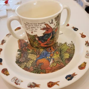 Vintage Peter Rabbit Beatrix Potter toddler melamine plate and cup