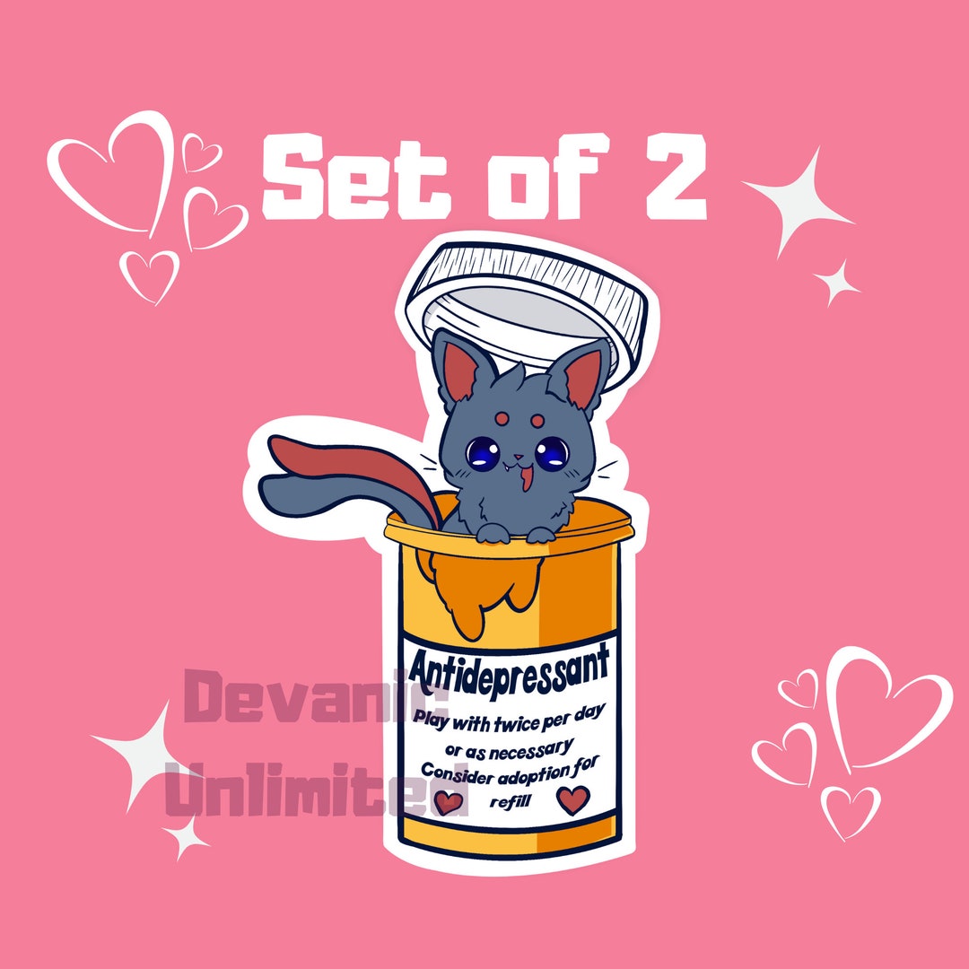 Cute Rx Sticker 2 Pack Kitty Bottle Stickers, Prescription Cat Stickers, Cute Mental ...
