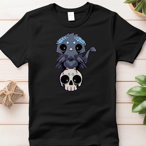 Gothic Cute Bird and Skull Shirt | Dark Aesthetic Graphic Tee | Alternative Fashion | Soft Black Unisex T-Shirt | Spooky Cute Clothing