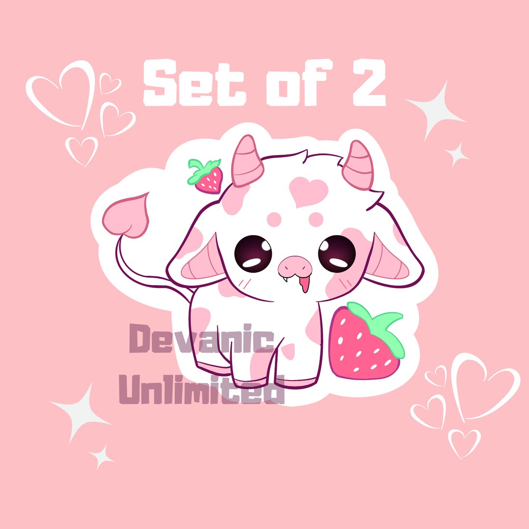 Kawaii Strawberry Cow Stickers 2 Pack, Cute Cow Stickers, Vinyl Chibi ...