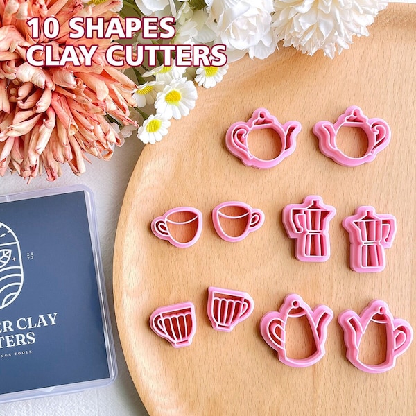 KEOKER Coffee Cups Polymer Clay Cutters(10 Shapes), Teapots Clay Cutters, Polymer Clay Cutters for Earrings Jewelry Making