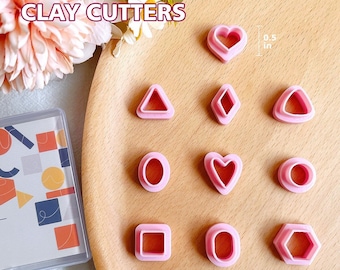 Keoker Floral Clay Earrings Cutters - 10 Shapes Geometric Studs for Jewelry Making, Small Geometric Clay Cutters for Earrings