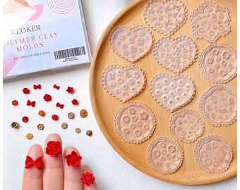 KEOKER Flower Polymer Clay Molds - 12 Pcs Rose and Leaves Polymer Clay Molds for Jewelry Making, Daisy Miniature Clay Molds (12 PCS All)