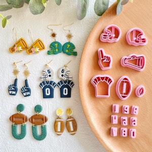 KEOKER Football Clay Cutters, Football Polymer Clay Cutters, 7 Clay Cutters Shapes with 9 Number Polymer Clay Stamps