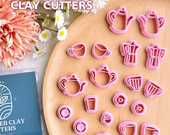 KEOKER Coffee Polymer Clay Cutters(19 Shapes), Afternoon Tea Clay Cutters, Polymer Clay Cutters for Earrings Jewelry Making