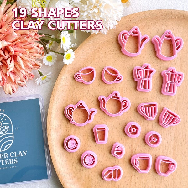 KEOKER Coffee Polymer Clay Cutters(19 Shapes), Afternoon Tea Clay Cutters, Polymer Clay Cutters for Earrings Jewelry Making