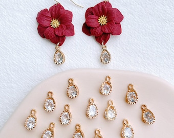 KEOKER 14K Gold Plated Crystal Pendant(10PCS), Zircon Pendant, Water Droplet Pendant, Necklace Bracelet Pendant Accessories DIY Handmade