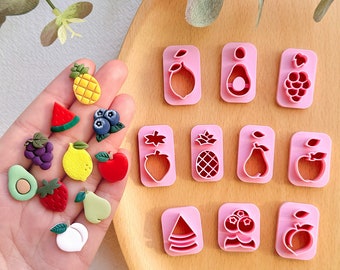 KEOKER Fruit Clay Cutters, Studs Polymer Clay Cutters, 10 Shapes Fruit Clay Earrings Cutters, Strawberry Clay Cutter