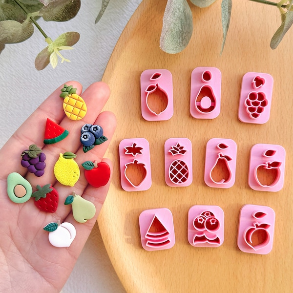 KEOKER Fruit Clay Cutters, Studs Polymer Clay Cutters, 10 Shapes Fruit Clay Earrings Cutters, Strawberry Clay Cutter