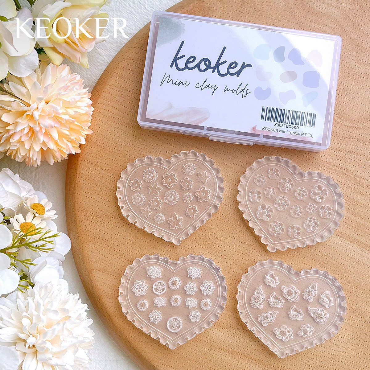 KEOKER Moldes de arcilla polimérica de flores – 12 moldes de arcilla  polimérica de rosas y hojas para la fabricación de joyas, moldes de arcilla  en