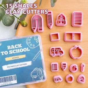 KEOKER Polymer Clay Cutters, School Clay Cutters, Polymer Clay Cutters for Earrings Jewelry Making, 15 Shapes School Clay Earrings Cutters