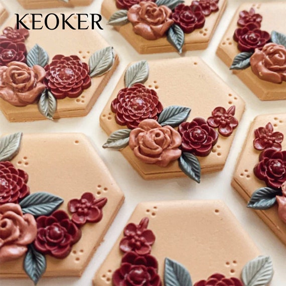 KEOKER Moldes de arcilla polimérica de flores – 12 moldes de arcilla  polimérica de rosas y hojas para la fabricación de joyas, moldes de arcilla  en