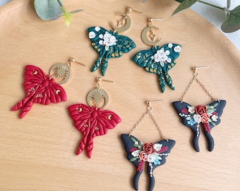 KEOKER Butterfly Polymer Clay Earrings, Luna Moth Clay Earrings, Statement Earrings, Floral Handmade Earrings