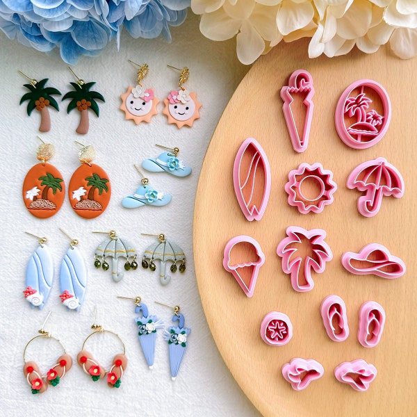 KEOKER Summer Polymer Clay Cutters, 13 Shapes Beach Polymer Clay Cutters for Earrings Making, Studs Clay Cutters for Polymer Clay Jewelry