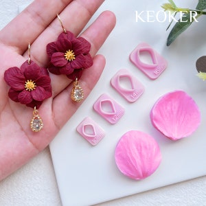 Keoker Flower Petal Clay Cutters &Molds - Flower Petals Clay Cutters for Earrings Making, 4 Shapes with Petal Press Polymer Clay Molds