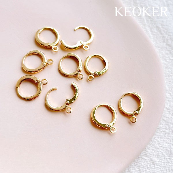 KEOKER Boucles d'oreilles créoles rondes remplies d'or 14 carats (10 pièces), boucles d'oreilles Huggie à levier, boucles d'oreilles à clipser, boucles d'oreilles minimalistes, fils d'oreille à levier rond