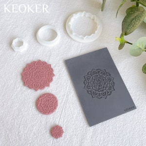 KEOKER Mandala Polymer Clay Cutters and Texture Mats For Clay,  3 Clay Earring Cutters and 1 Polymer Clay Texture Sheets Mandala