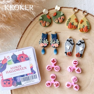 Keoker Mini Polymer Clay Cutters Halloween - Mini Fall Clay Cutters for Earrings Making, Maple Leaf Autumn Clay Earrings Cutters