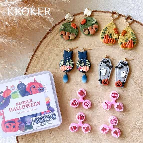 Keoker Mini Polymer Clay Cutters Halloween Mini Fall Clay Cutters for  Earrings Making, Maple Leaf Autumn Clay Earrings Cutters 