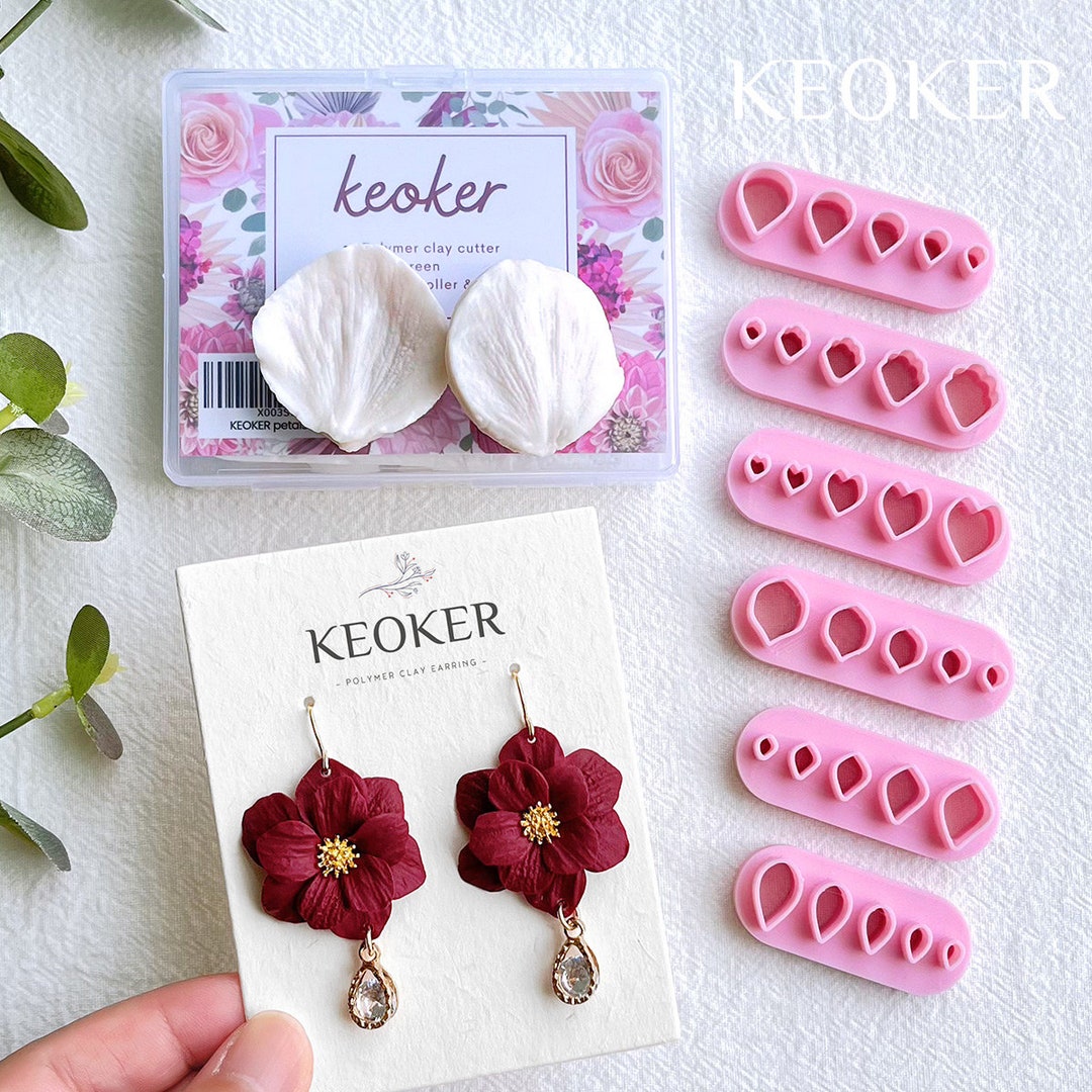 Keoker Flower Petal Clay Cutters Flower Petals Clay Cutters for Earrings  Making, 6 Shapes With Petal Press Polymer Clay Molds 