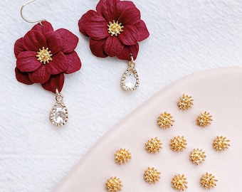 18K Gold Flower Center(10PCS),Flower Stamen Beads, Gold Plated Brass Charm,Polymer Clay Tools,Jewellery Findings, Earrings Charms