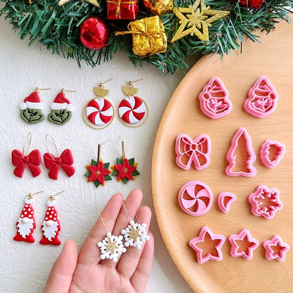 KEOKER Christmas Clay Cutters, Winter Polymer Clay Cutters for Earrings  Making, 10 Shapes Holiday Clay Earrings Cutters 