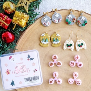 Keoker Mini Christmas Polymer Clay Cutters - Mini Holiday Clay Cutters for Earrings Making, Christmas Tree Clay Earrings Cutters