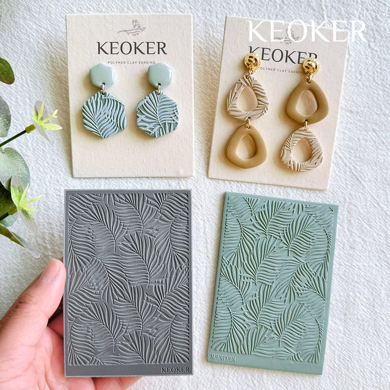 KEOKER Polymer Clay Textur Blätter, Ton Textur Matte für die Herstellung von Ohrringen Jewerly, Polymer Clay Ohrringe Werkzeuge Bild 4