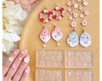 KEOKER Cherry Blossoms Polymer Clay Molds, 2 Shapes 4 Sizes 3D Sakura Polymer Clay Flower Earring Molds