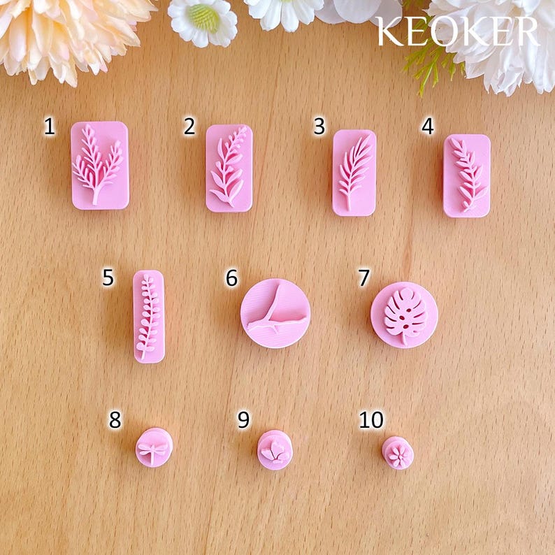 KEOKER plantenkleistempels, kleistempel voor het maken van sieraden van polymeerklei, werken met polymeerkleistempel, lentekleistempelstempels afbeelding 9
