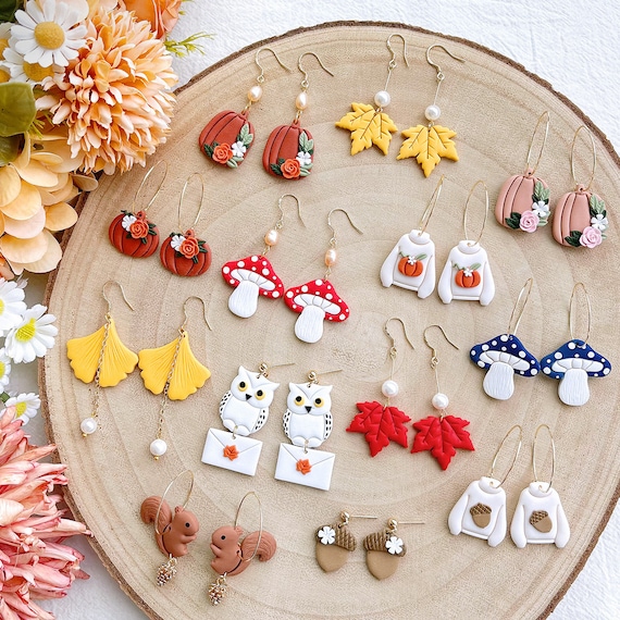 Keoker Fall Polymer Clay Cutters Maple Leaf Clay Cutters for Earrings  Making, 10 Shapes Autumn Clay Earrings Cutters 
