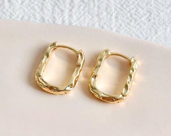 KEOKER 14K Gold Filled Square Hammered Huggie Hoop Earrings (4PCS), U Shape Hoops, DIY Earring Findings, Polymer Clay Tools