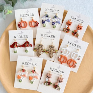 KEOKER Fall Polymer Clay Earrings, Pumpkin / Mushroom / Fox / Owl Clay Earrings, Statement Earrings, Handmade Earrings