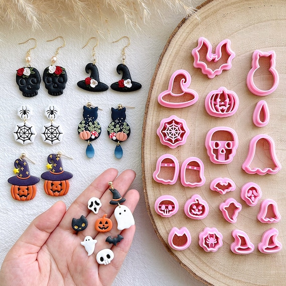 KEOKER Halloween Polymer Clay Cutters, Clay Cutters for Halloween Earrings  Making, 20 Shapes Halloween Clay Earrings Cutters 