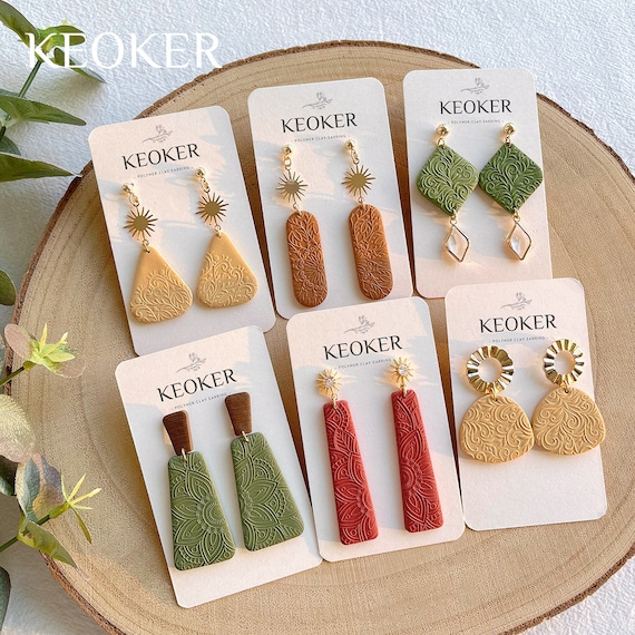 KEOKER Polymer Clay Texture Sheets Set, Clay Earring Molds for Earrings,  Boho Texture Sheets for Polymer Clay 