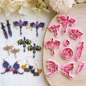 KEOKER Dragon Clay Cutters, Polymer Clay Cutters Dragon, Dragon Earring Clay Cutter, Polymer Clay Cutters for Jewelry Making