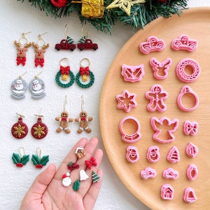 KEOKER Emporte-pièces de Noël en argile polymère pour la fabrication de boucles d'oreilles, 20 emporte-pièces en forme de Noël