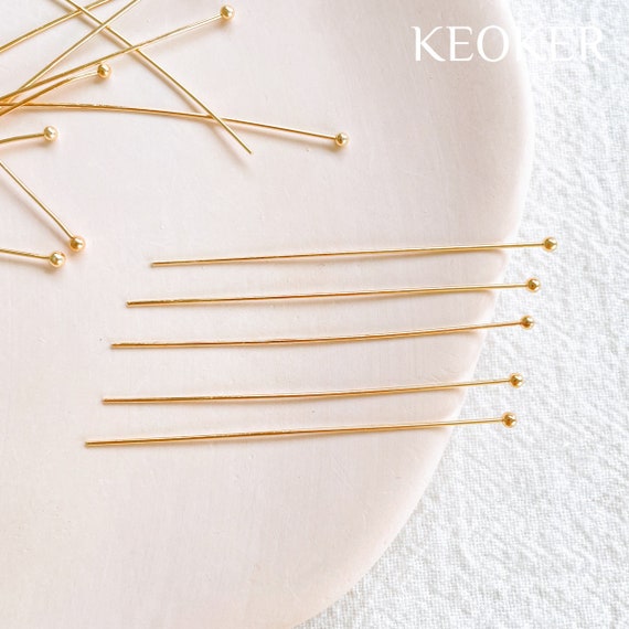 KEOKER 14K Gold Filled Ball Head Pins (50pcs), DIY Earring Findings, Polymer Clay Tools, Jewellery Tools