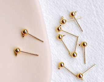 KEOKER S925 Silver Post 14K Gold Filled Earring Post(10PCS), Earring Stud Ball with Closed Ring 4mm, Ball Shape Earring Connector
