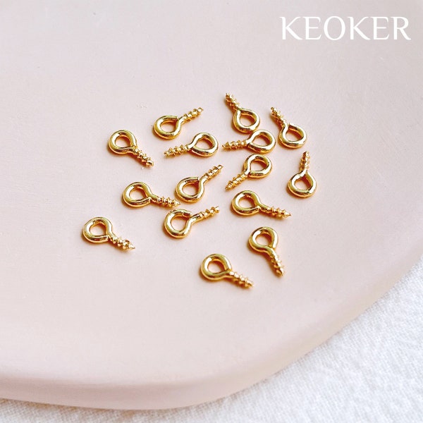 KEOKER 14K Gold Filled Tiny Eye Screws (50 PCS), Screw Eye pin, Clay Earrings Accessories DIY Handmade, Jewellery Findings