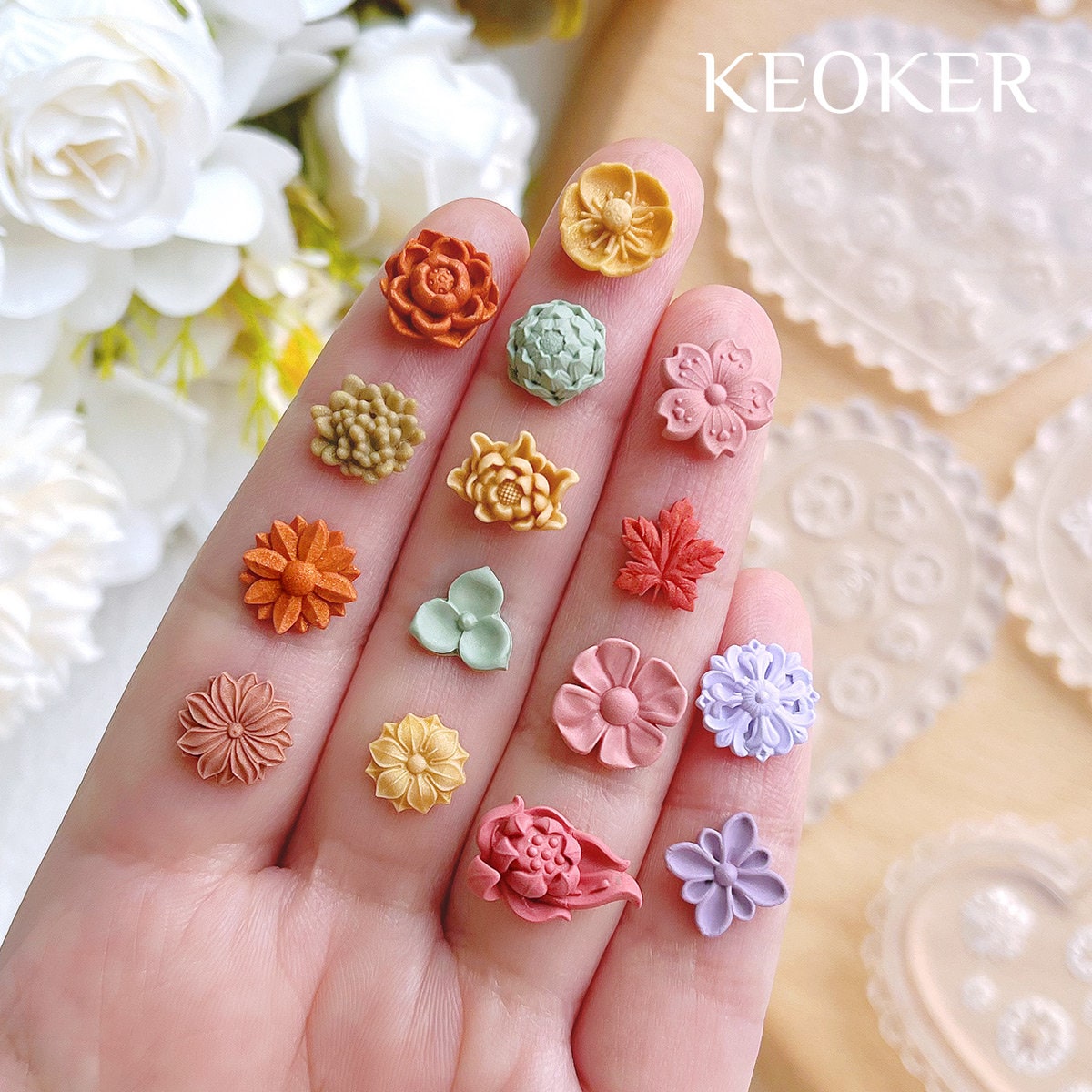 Keoker Mini Polymer Clay Cutters 15 Shapes Mini Flower Polymer Clay Cutters  for Earrings Making, Leaf Clay Earring Cutter Set 