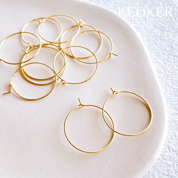 KEOKER Cerchi per orecchini in oro 14K da 20/25 mm (20 pezzi), Cerchio per orecchini rotondi, Strumenti in argilla polimerica, Risultati per orecchini fai-da-te, Creazione di gioielli