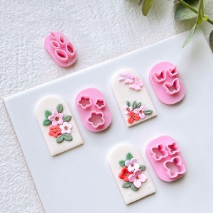 KEOKER Polymer Clay Cutters - Mini Clay Cutters for Polymer Clay Earrings Making, 4 Shapes Floral, Leaf, Butterfly Micro Clay Cutters