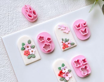 KEOKER Polymer Clay Cutters - Mini Clay Cutters for Polymer Clay Earrings Making, 4 Shapes Floral, Leaf, Butterfly Micro Clay Cutters