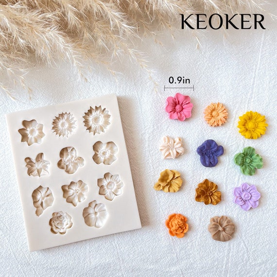 KEOKER Flower Polymer Clay Molds - 4 Pcs Flower & Leaf Clay Molds for  Jewelry Making, Daisy Miniature Clay Molds for Polymer Clay Earrings  Decoration