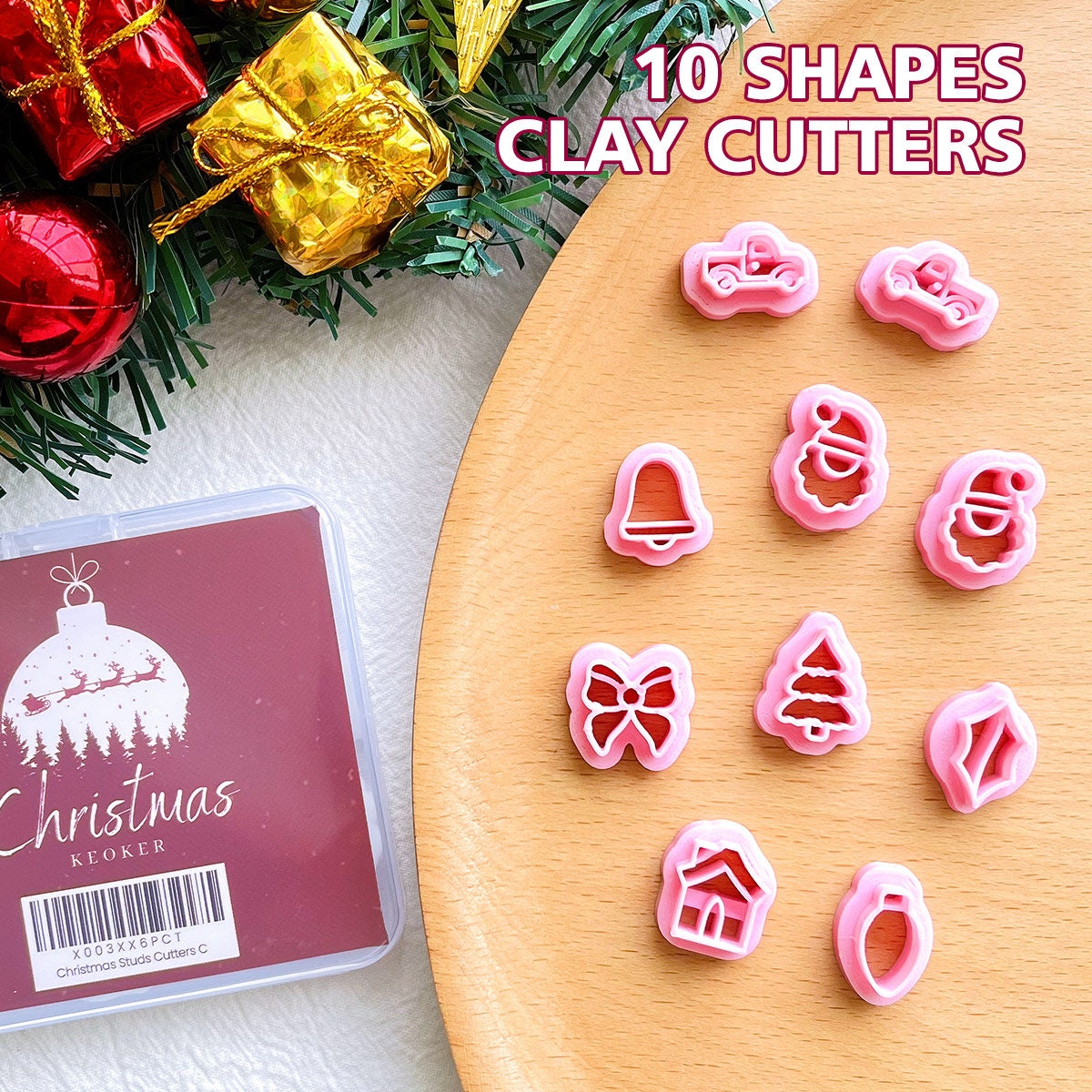 KEOKER Christmas Clay Cutters, Christmas Polymer Clay Cutters for Earrings  Making, 12 Shapes Mini Christmas Clay Earrings Cutters, Small Christmas